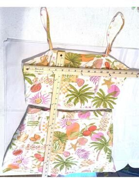 Midnight Sky Tropical Crop Tank Top & Skirt Set Linen Blend Size Large